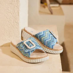 Women Rieker Woven Buckle Detail Mule Sandal - Multi