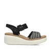 Women Rieker Woven Strap Wedge Sandal - Black Multi