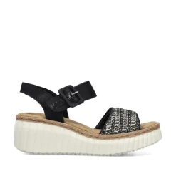Women Rieker Woven Strap Wedge Sandal - Black Multi