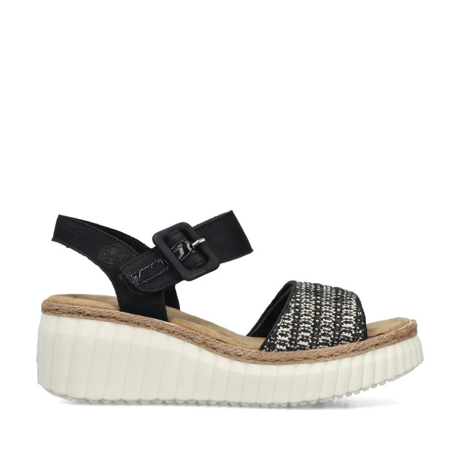 Women Rieker Woven Strap Wedge Sandal - Black Multi