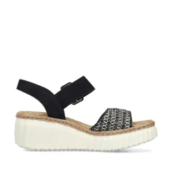 Women Rieker Woven Strap Wedge Sandal - Black Multi