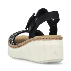 Women Rieker Woven Strap Wedge Sandal - Black Multi