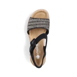 Women Rieker Woven Strap Wedge Sandal - Black Multi