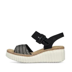 Women Rieker Woven Strap Wedge Sandal - Black Multi