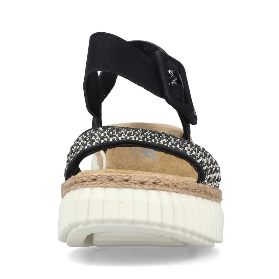 Women Rieker Woven Strap Wedge Sandal - Black Multi