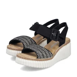 Women Rieker Woven Strap Wedge Sandal - Black Multi