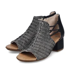 Women Rieker Woven Strappy Block Heel Sandal - Black Combi