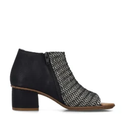 Women Rieker Woven Strappy Block Heel Sandal - Black Combi