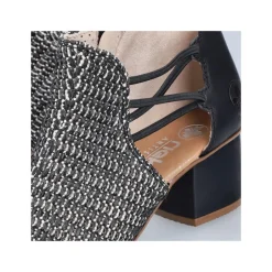 Women Rieker Woven Strappy Block Heel Sandal - Black Combi