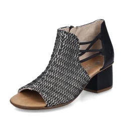 Women Rieker Woven Strappy Block Heel Sandal - Black Combi