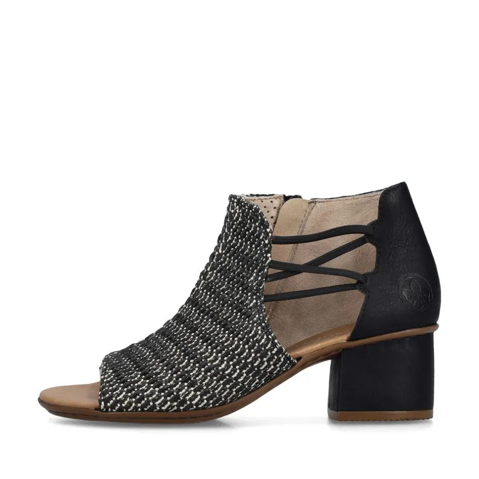 Women Rieker Woven Strappy Block Heel Sandal - Black Combi