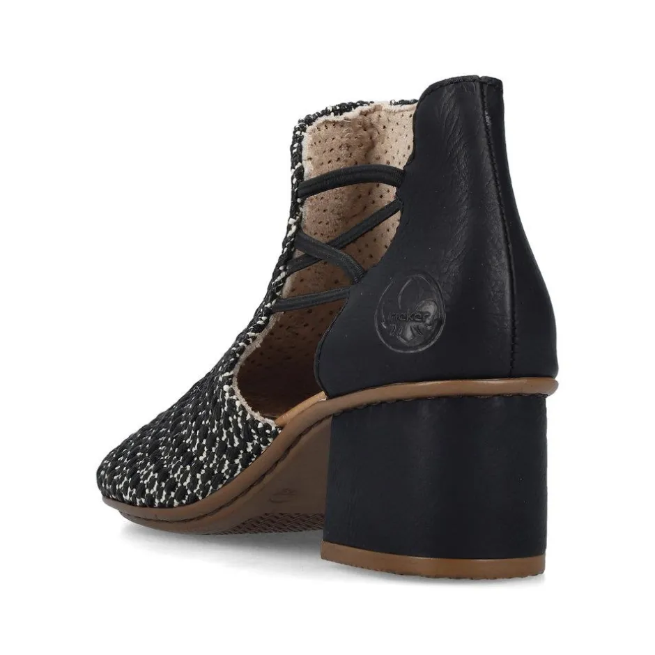Women Rieker Woven Strappy Block Heel Sandal - Black Combi