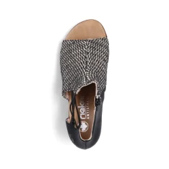 Women Rieker Woven Strappy Block Heel Sandal - Black Combi