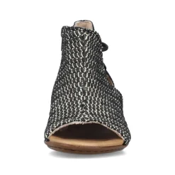 Women Rieker Woven Strappy Block Heel Sandal - Black Combi