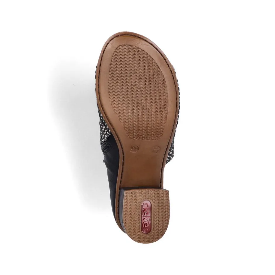 Women Rieker Woven Strappy Block Heel Sandal - Black Combi