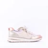 Women Marco Tozzi Yumina Sidezip Wedge Trainer - Cream Combi