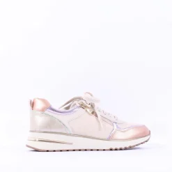 Women Marco Tozzi Yumina Sidezip Wedge Trainer - Cream Combi