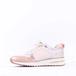 Women Marco Tozzi Yumina Sidezip Wedge Trainer - Cream Combi