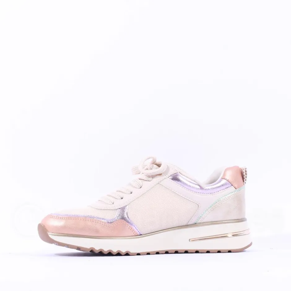 Women Marco Tozzi Yumina Sidezip Wedge Trainer - Cream Combi