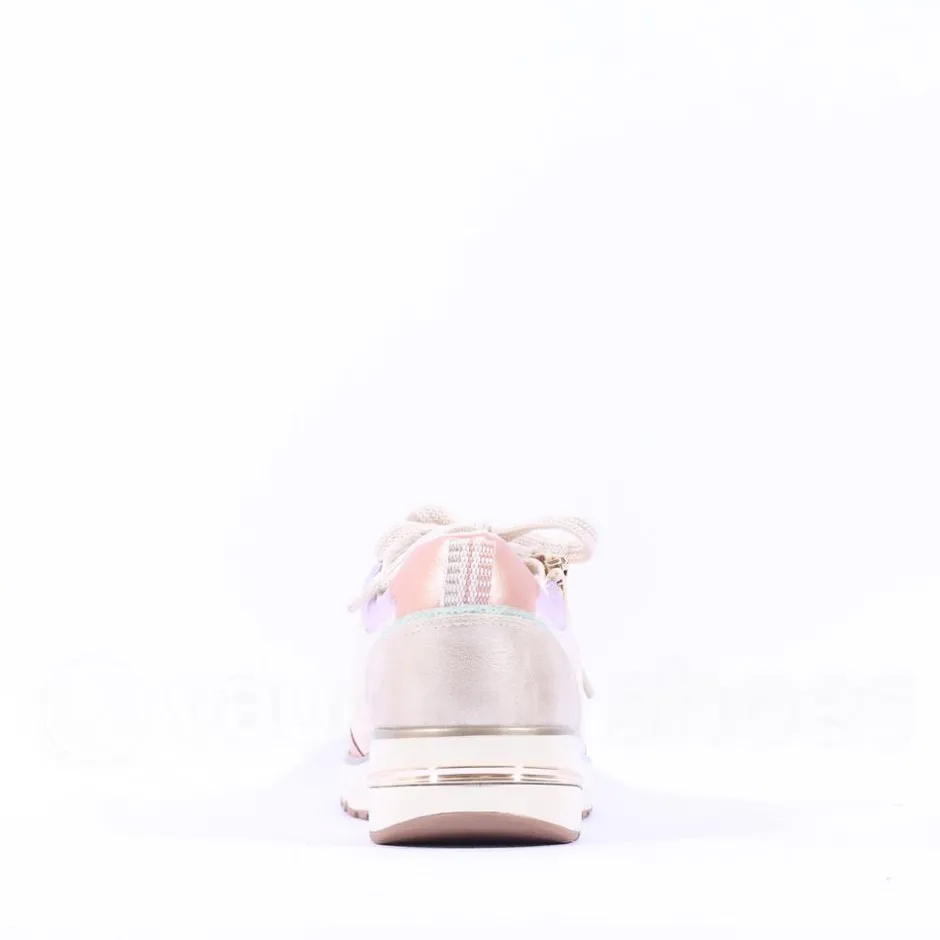 Women Marco Tozzi Yumina Sidezip Wedge Trainer - Cream Combi