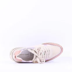 Women Marco Tozzi Yumina Sidezip Wedge Trainer - Cream Combi