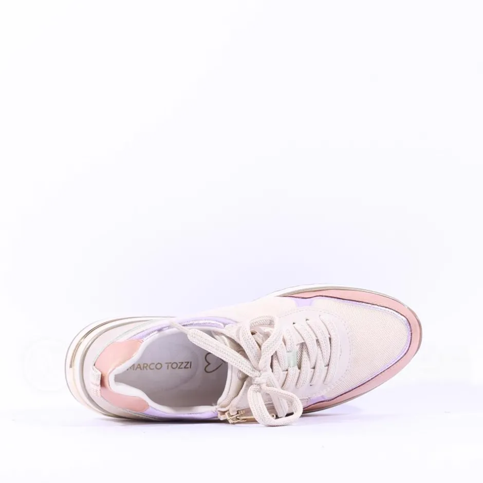 Women Marco Tozzi Yumina Sidezip Wedge Trainer - Cream Combi