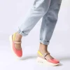 Women Wonders Zaire Velcro Strap Curvy Sandal - Coral Combi