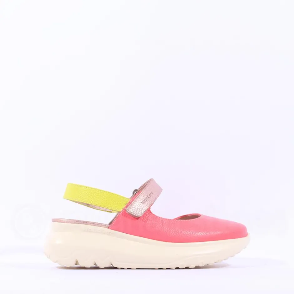 Women Wonders Zaire Velcro Strap Curvy Sandal - Coral Combi