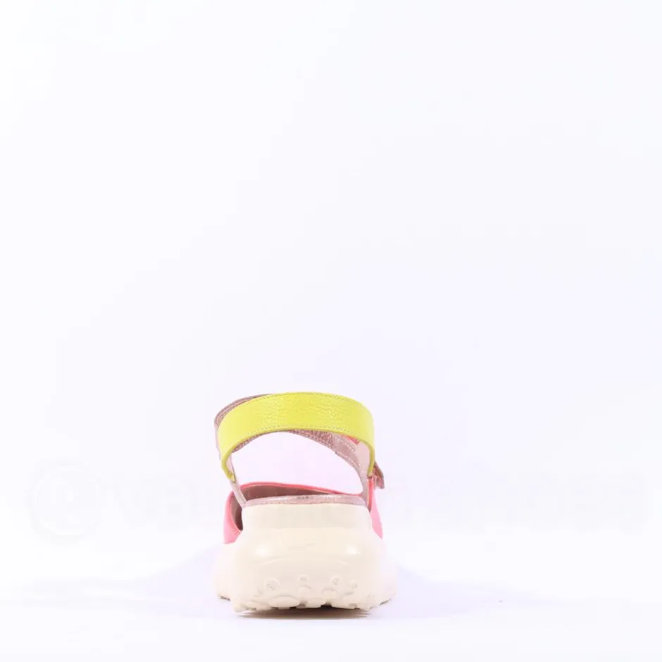 Women Wonders Zaire Velcro Strap Curvy Sandal - Coral Combi