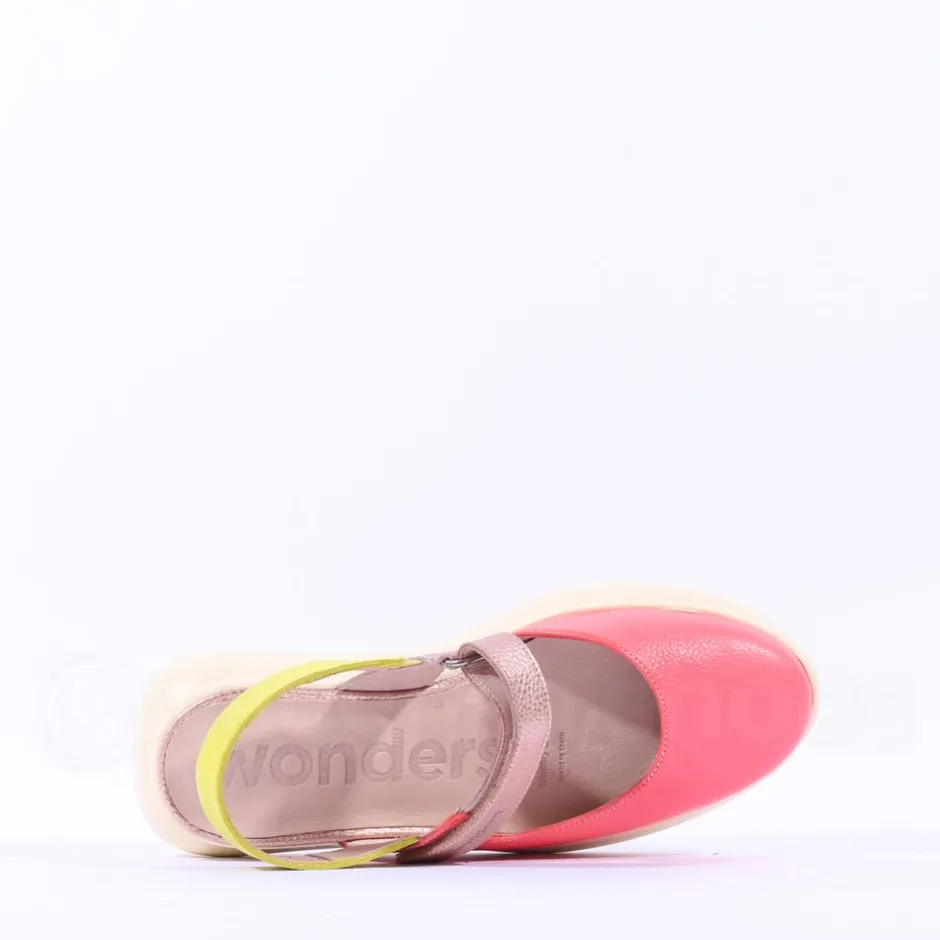 Women Wonders Zaire Velcro Strap Curvy Sandal - Coral Combi