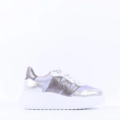 Women Wonders Zenit Nylon Bungee Trainer - Silver Grey Metallic