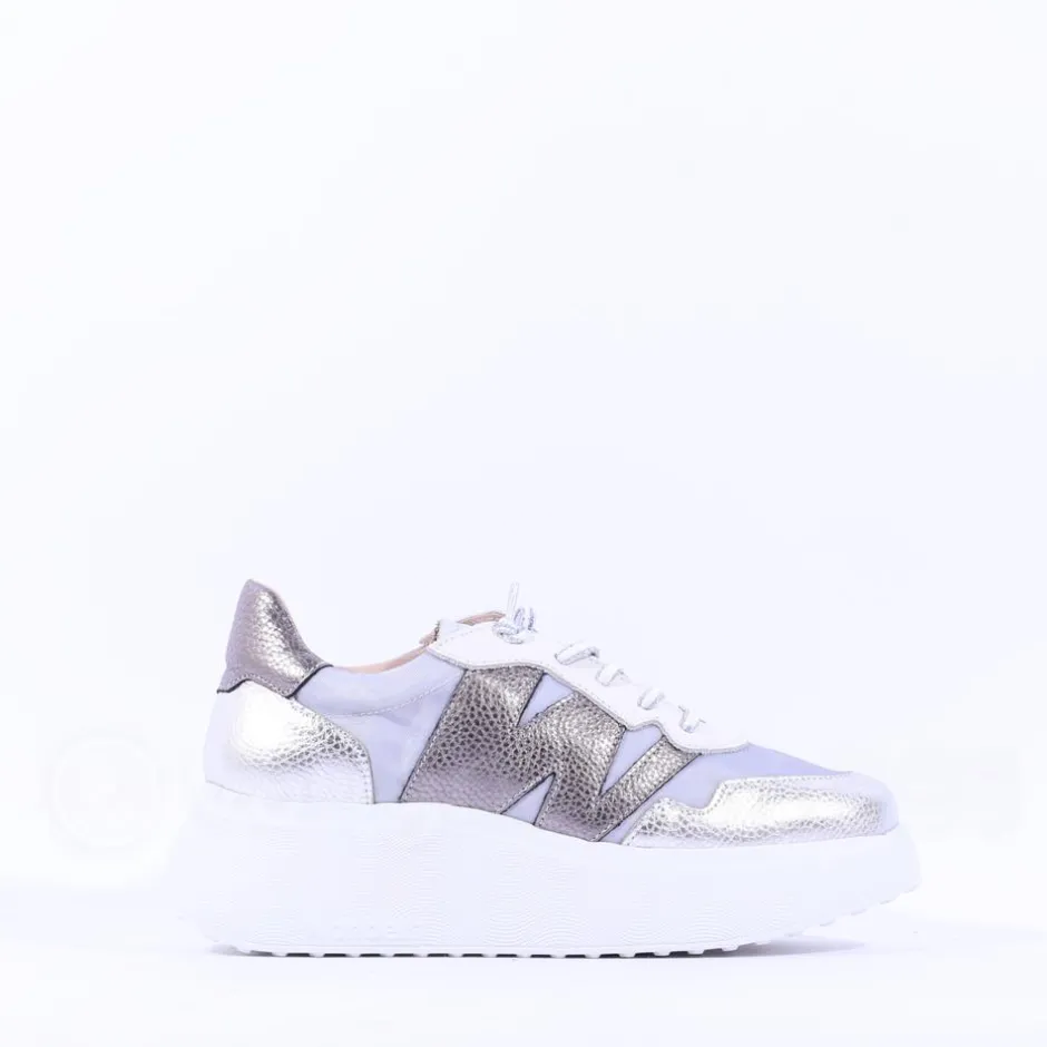 Women Wonders Zenit Nylon Bungee Trainer - Silver Grey Metallic