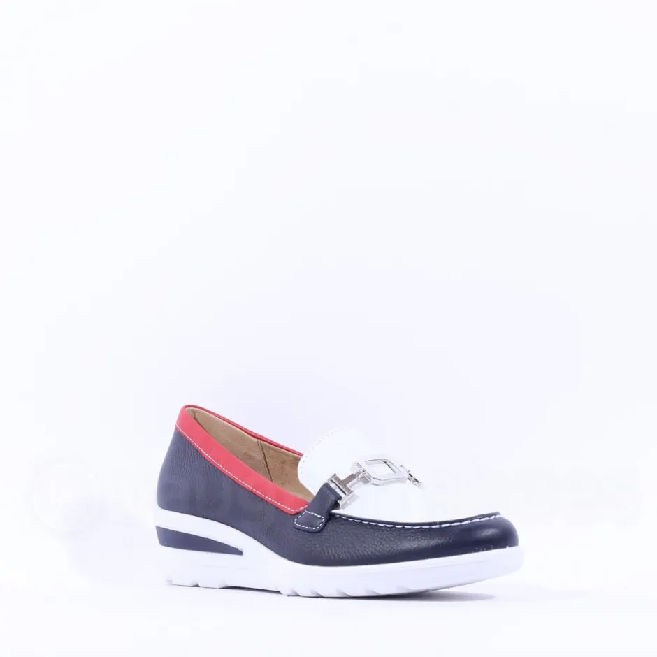 Women Ara Zurich 2.0 Link Slip On Wedge - White Navy Red